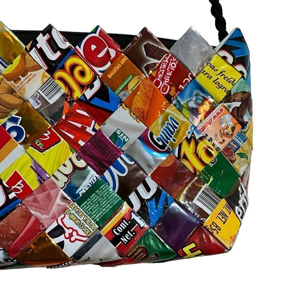 Handmade in Mexico Junk Food Woven Wrappers Bag Purse - Medium Zip Top - Picture 3 of 11